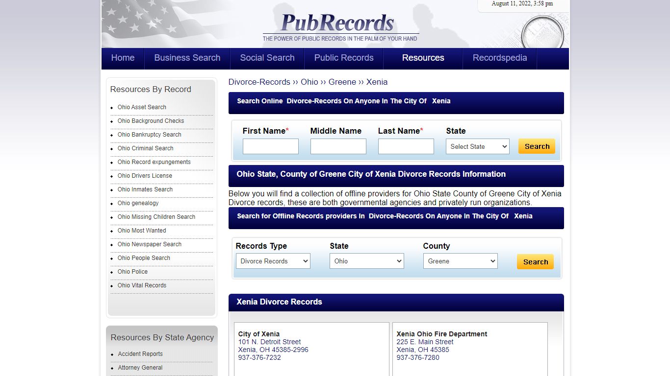 Xenia, Greene County, Ohio Divorce Records